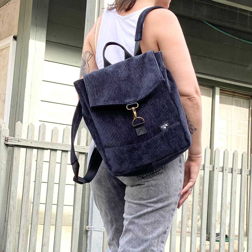 Black Corduroy Mini Students Backpack