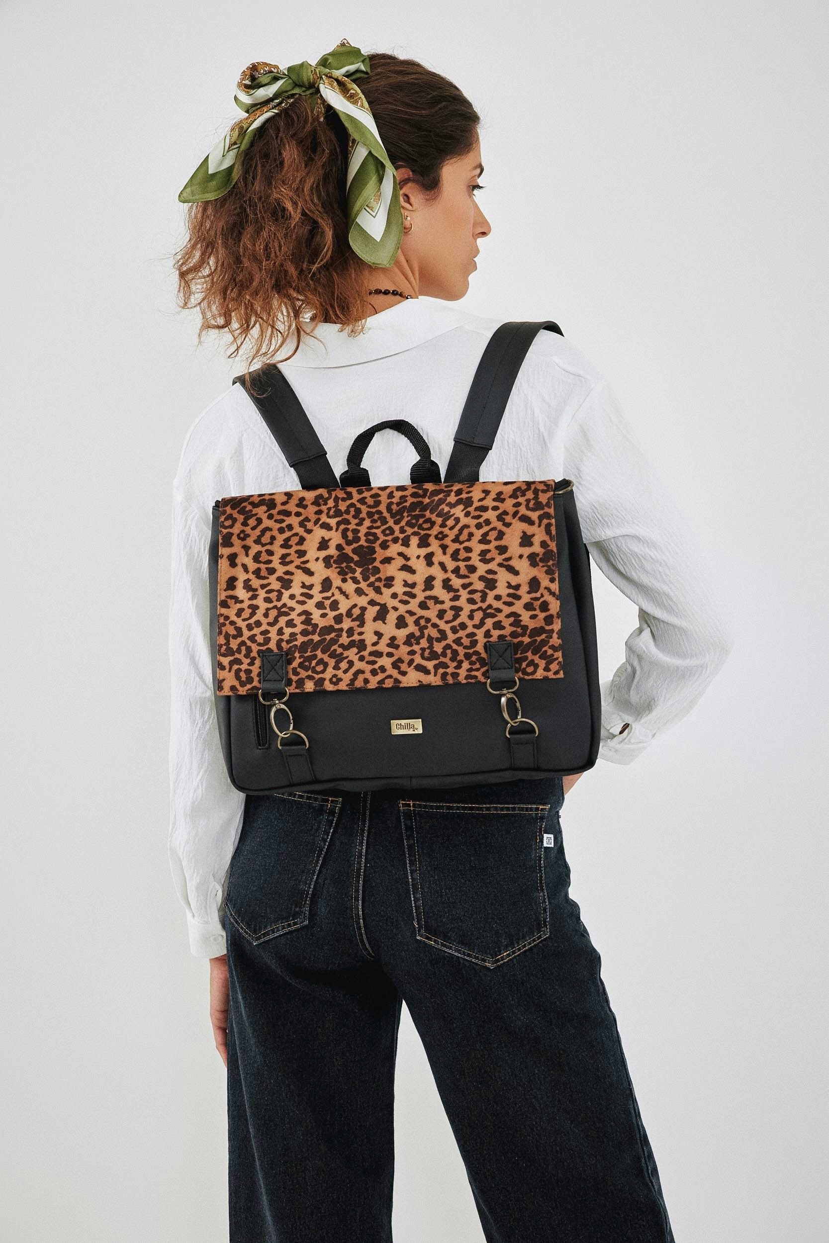 Large New Leopard Suede-Like Jaffa Side/Backpack