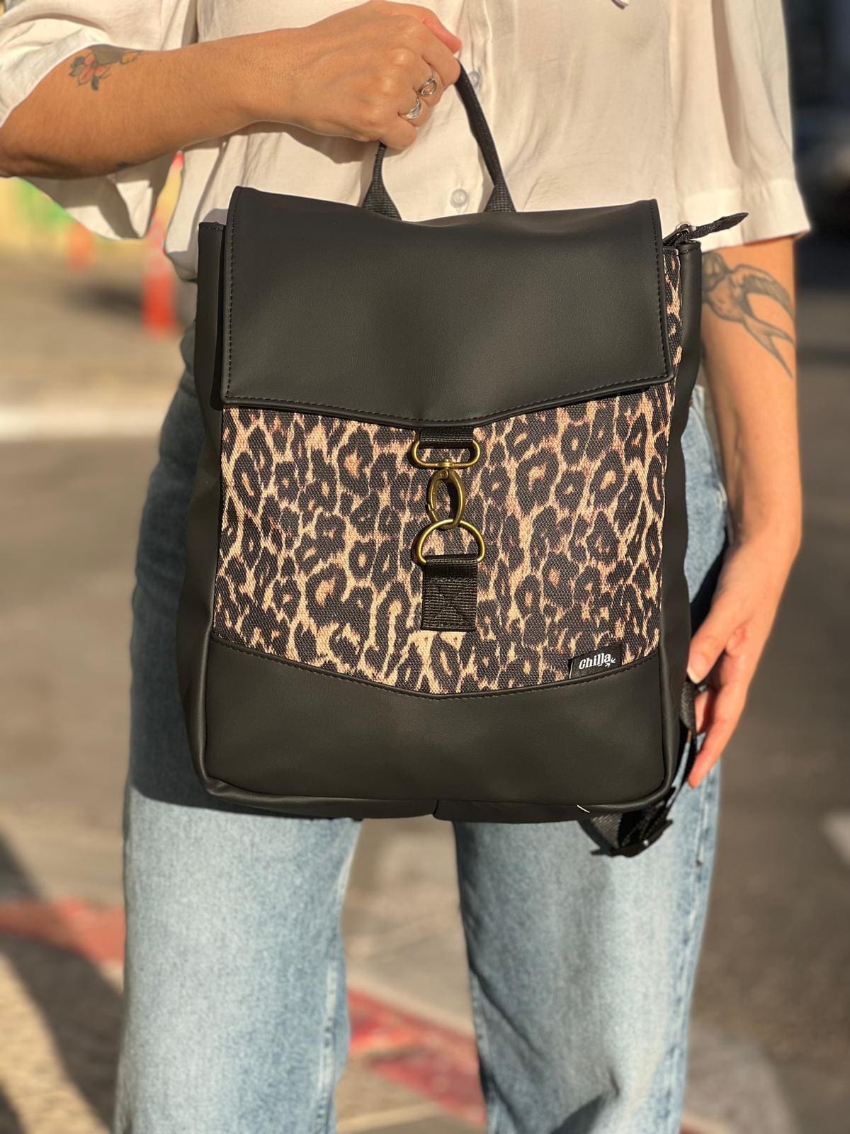 Black & Leopard Print Mini Students Backpack