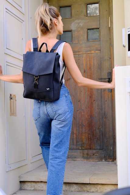 Black Nubuck-like Medium Students Backpack