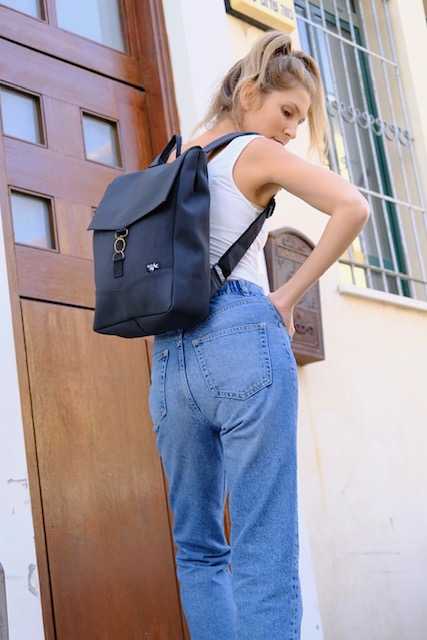 Black Nubuck-like Medium Students Backpack