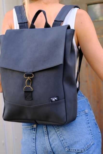 Black Nubuck-like Medium Students Backpack