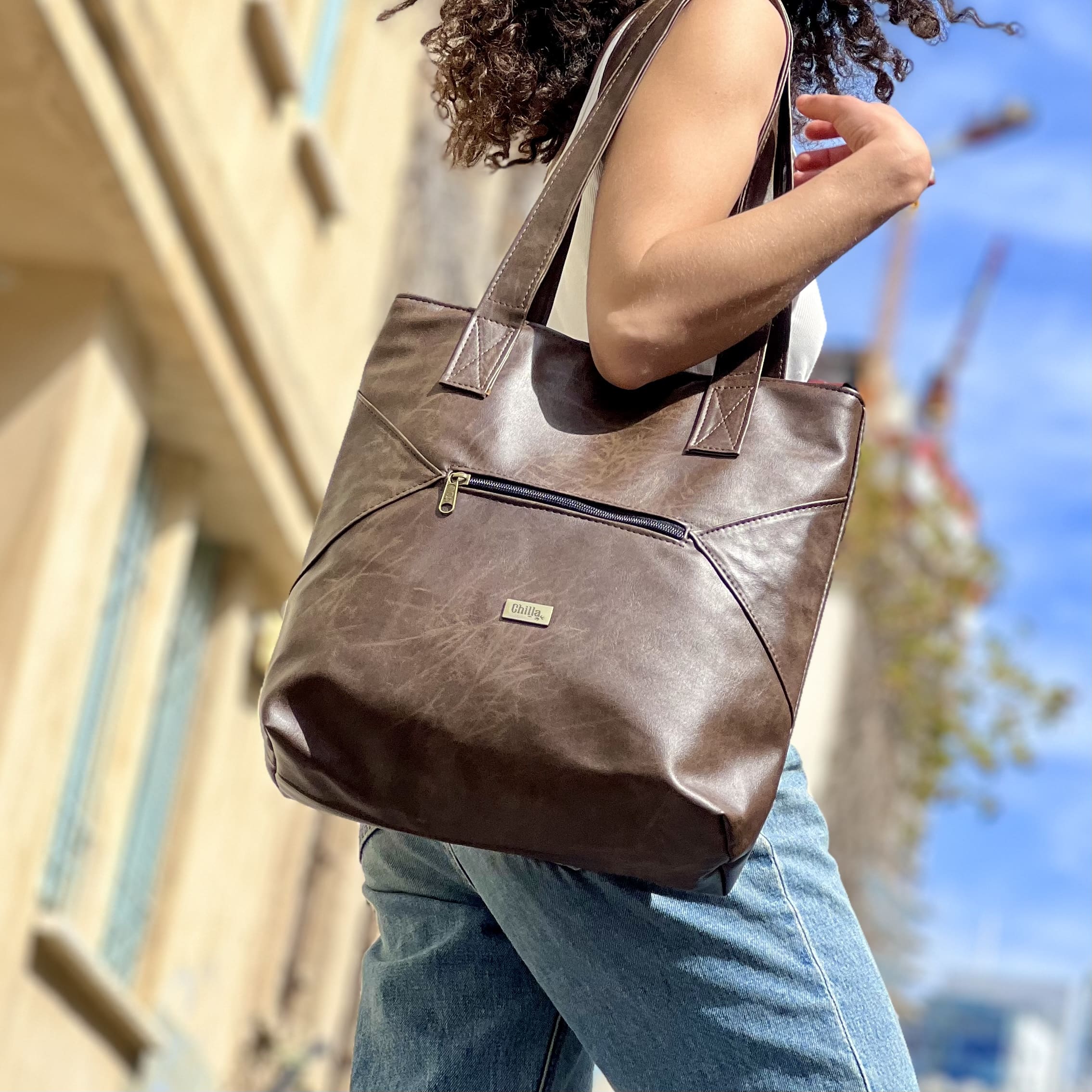 Brown Leather-Like Large Tommy Side Bag