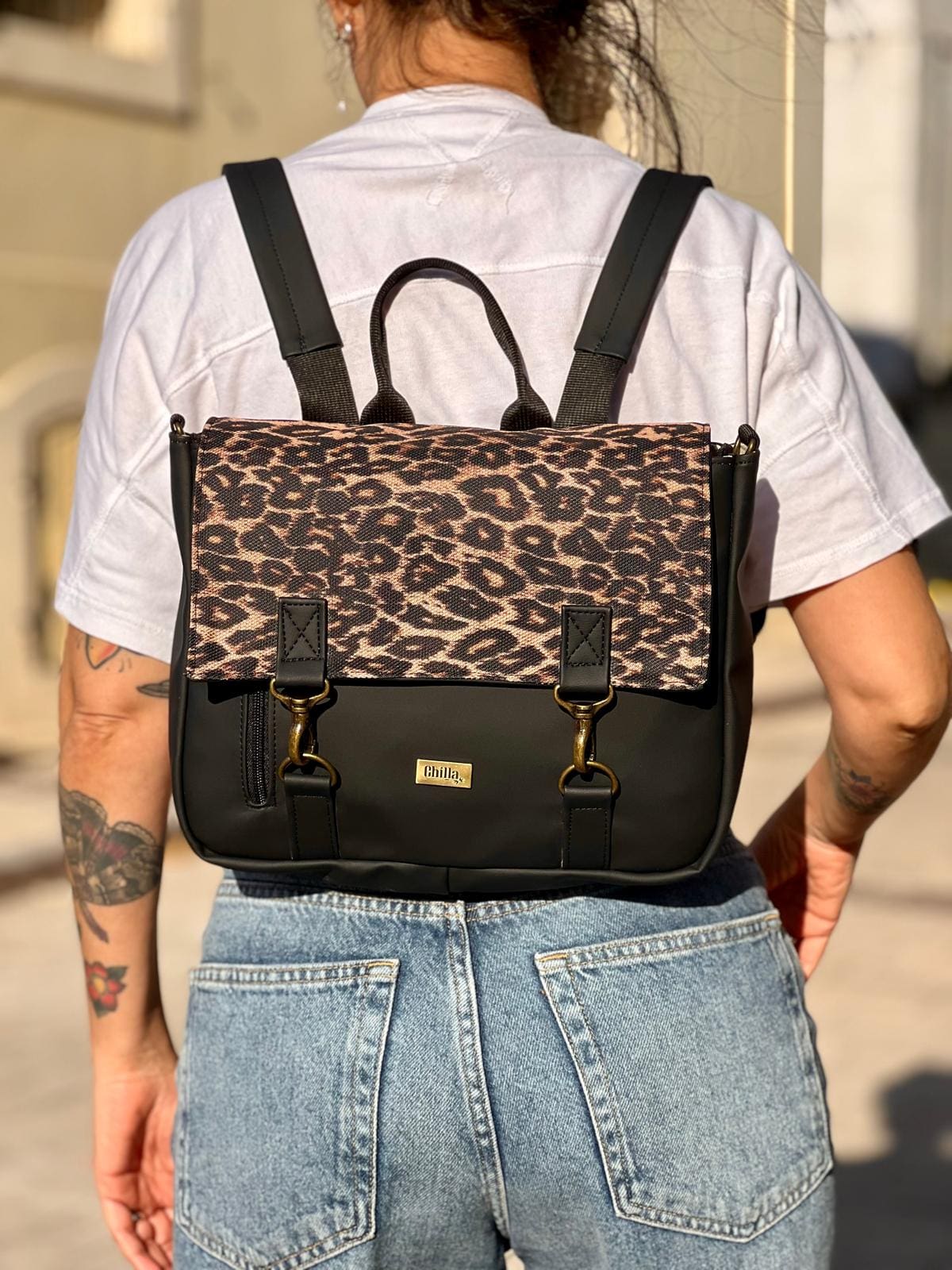 Leopard Black Jaffa Backpack/Side Bag
