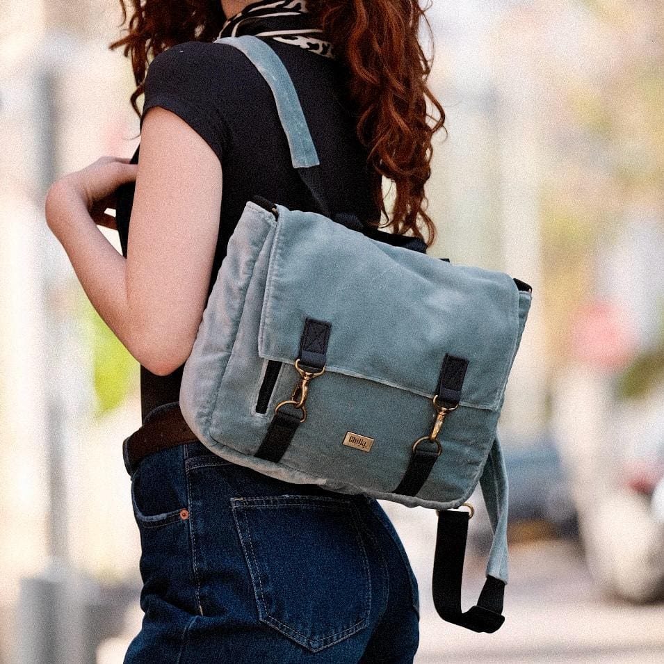 Light Blue Velvet Jaffa Backpack/Side Bag