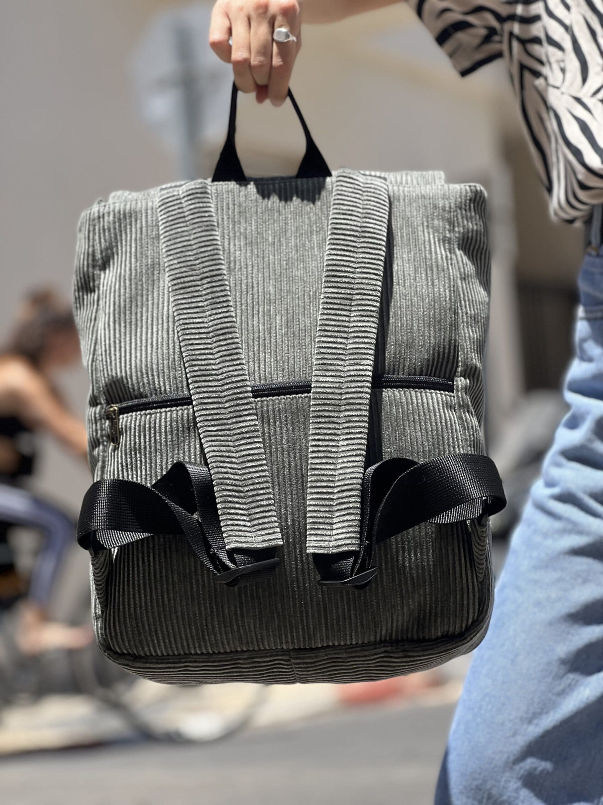 Green-Grey Corduroy Medium Students Backpack