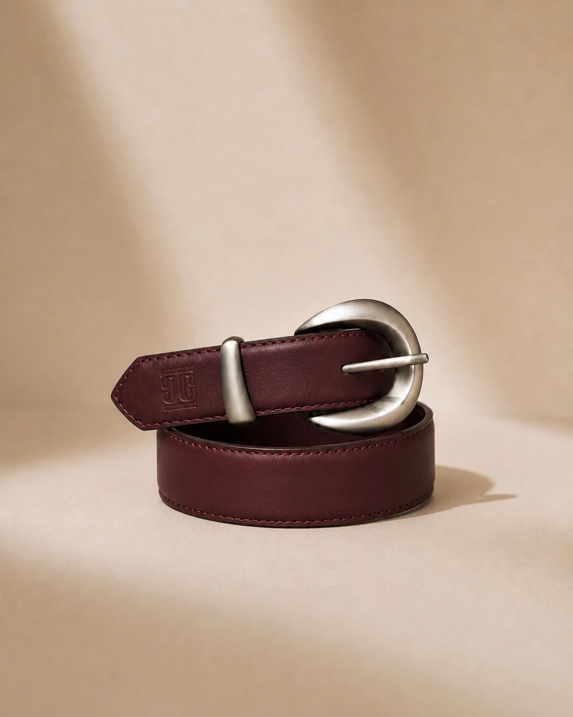 Women's Vegan Leather Buckle Belt β Bordeaux