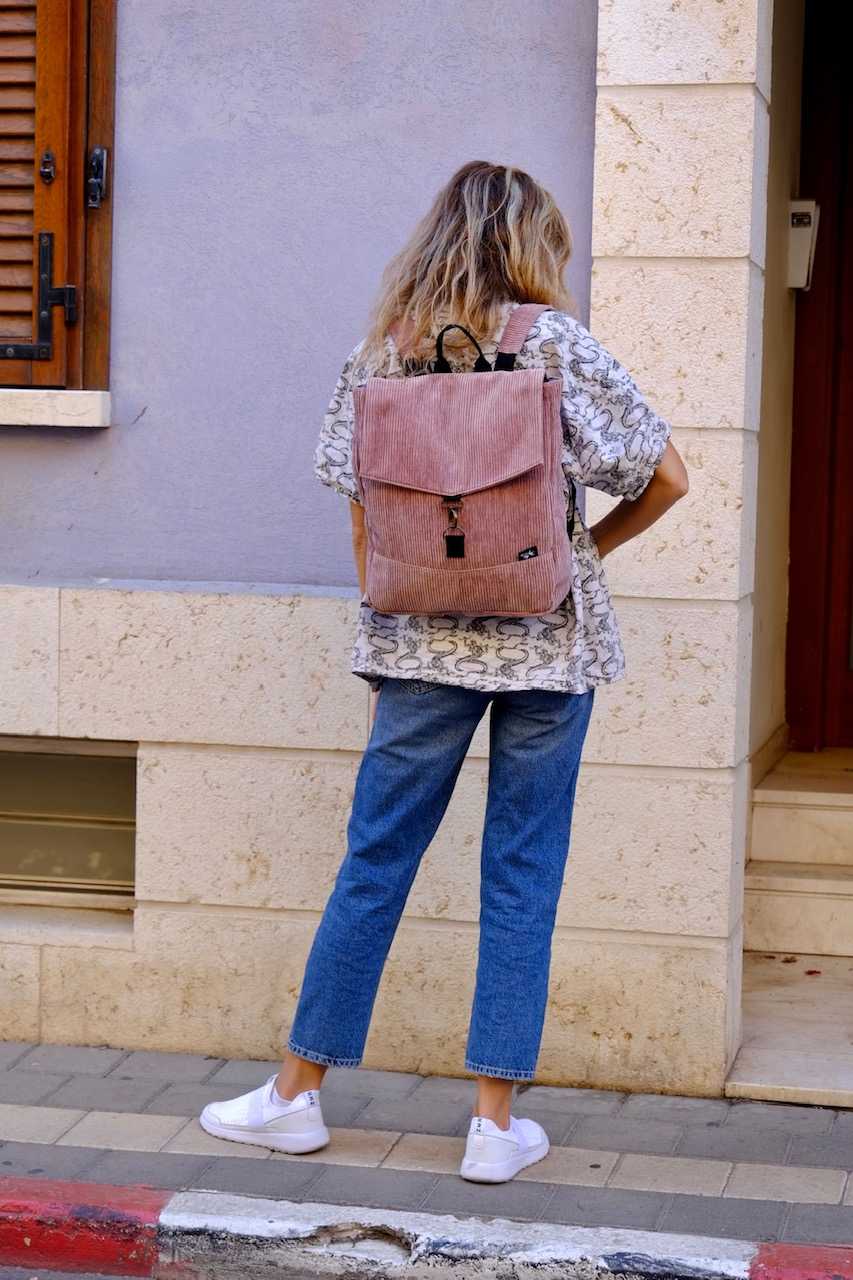 Corduroy Antique Pink Large Students Backpack