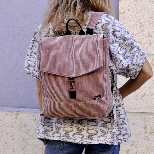 Corduroy Antique Pink Large Students Backpack