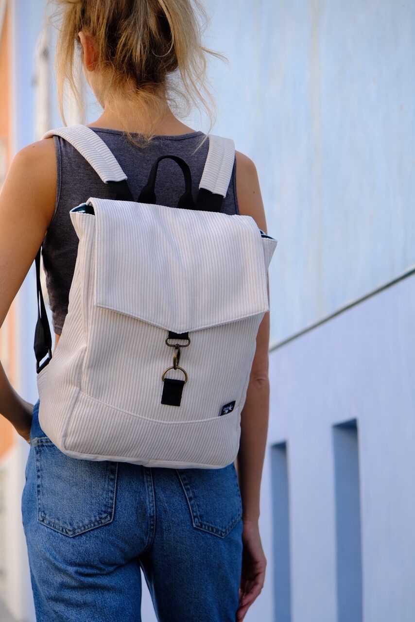 Cream Corduroy Medium Students Backpack