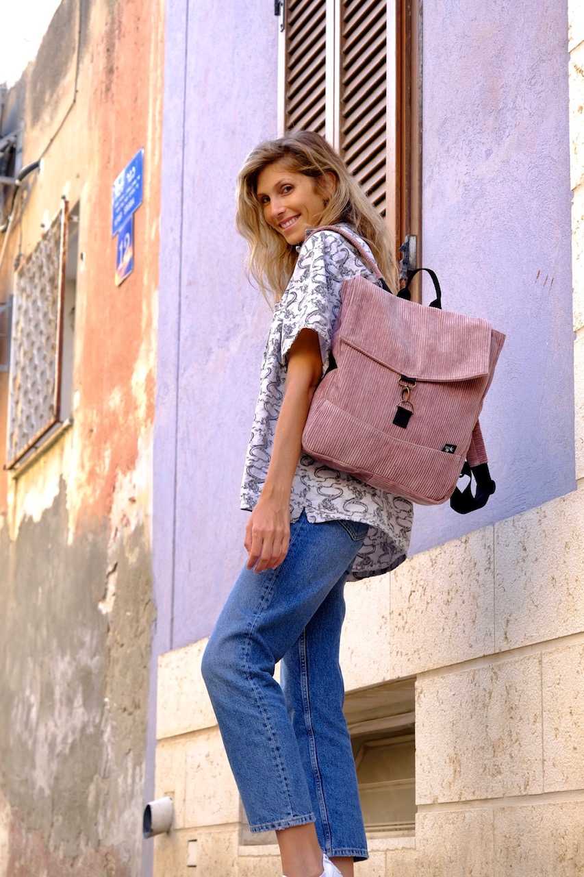 Corduroy Antique Pink Large Students Backpack