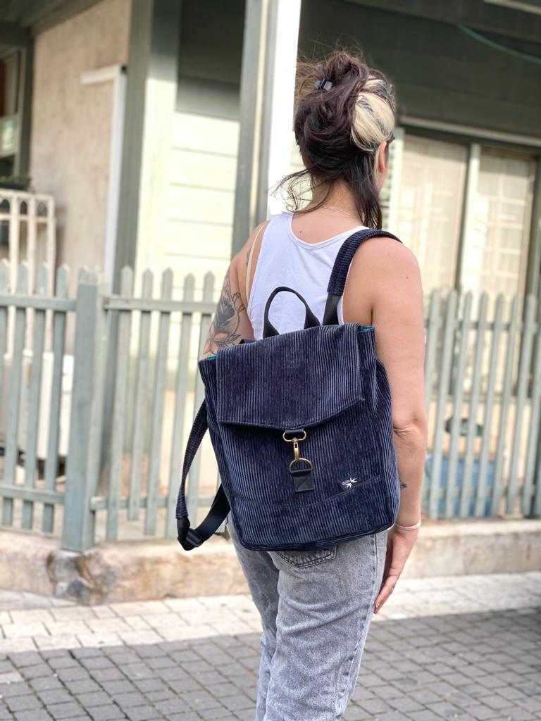 Black Corduroy Mini Students Backpack