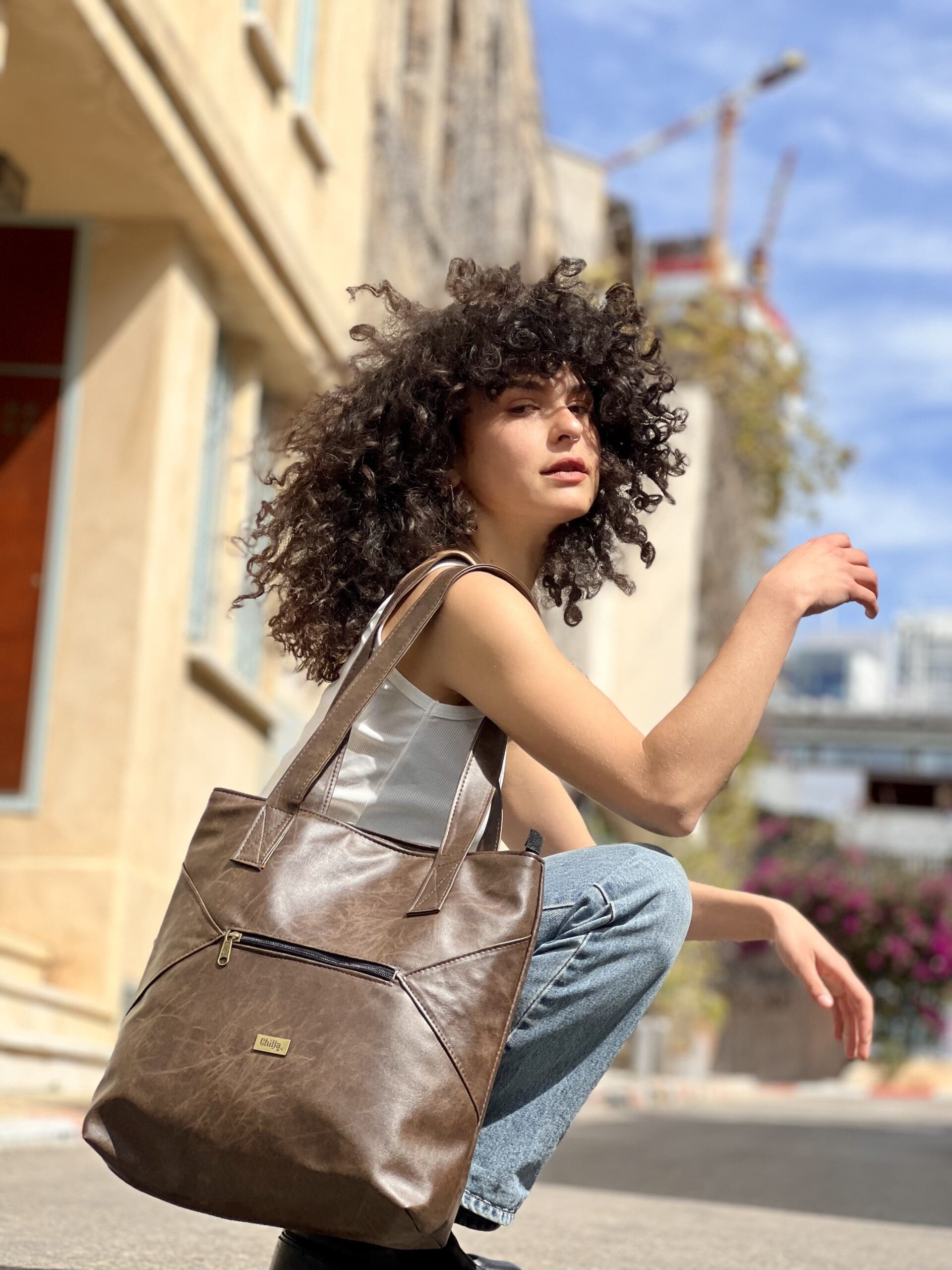 Brown Leather-Like Large Tommy Side Bag