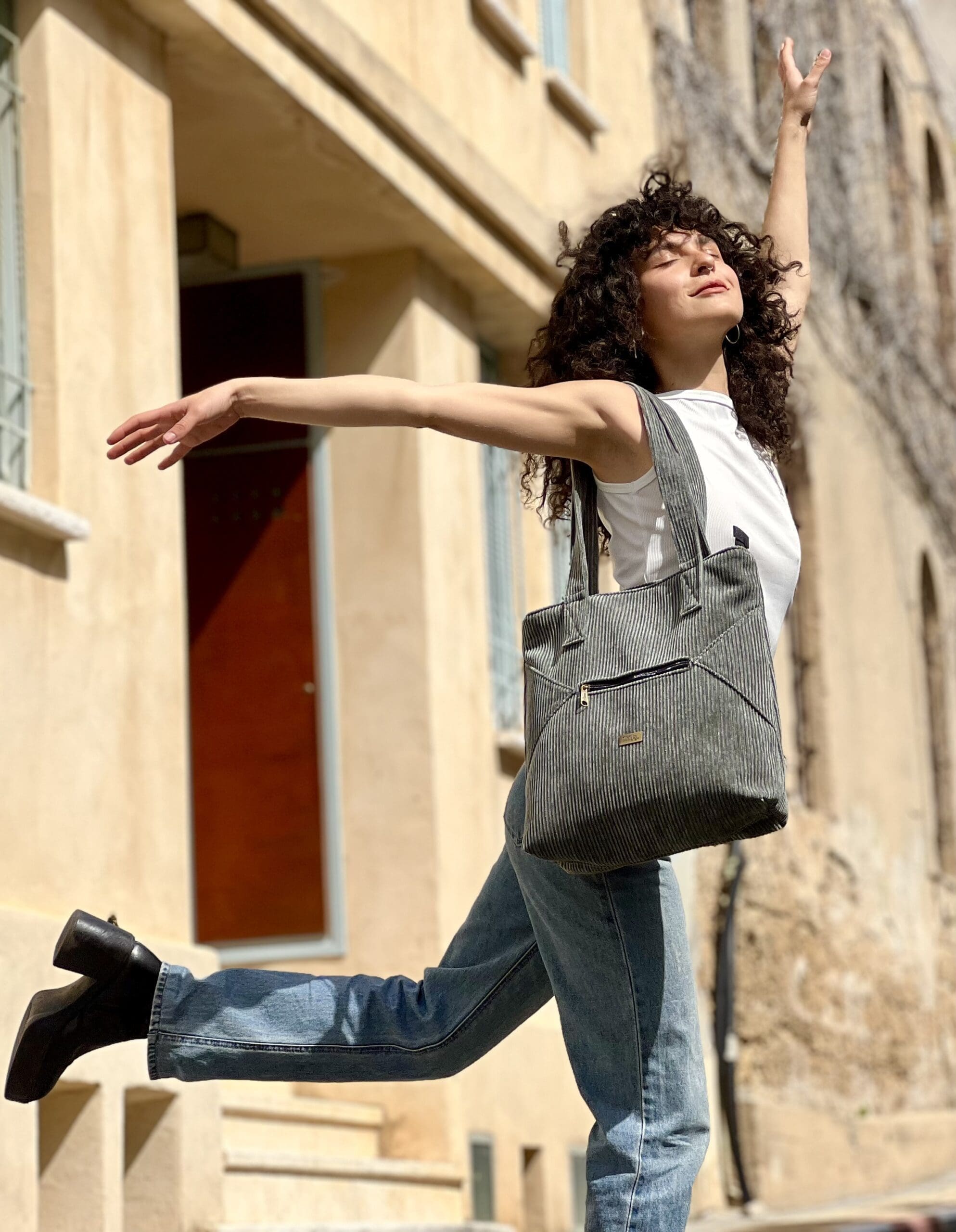 Green-Grey Corduroy Large Tommy Side Bag