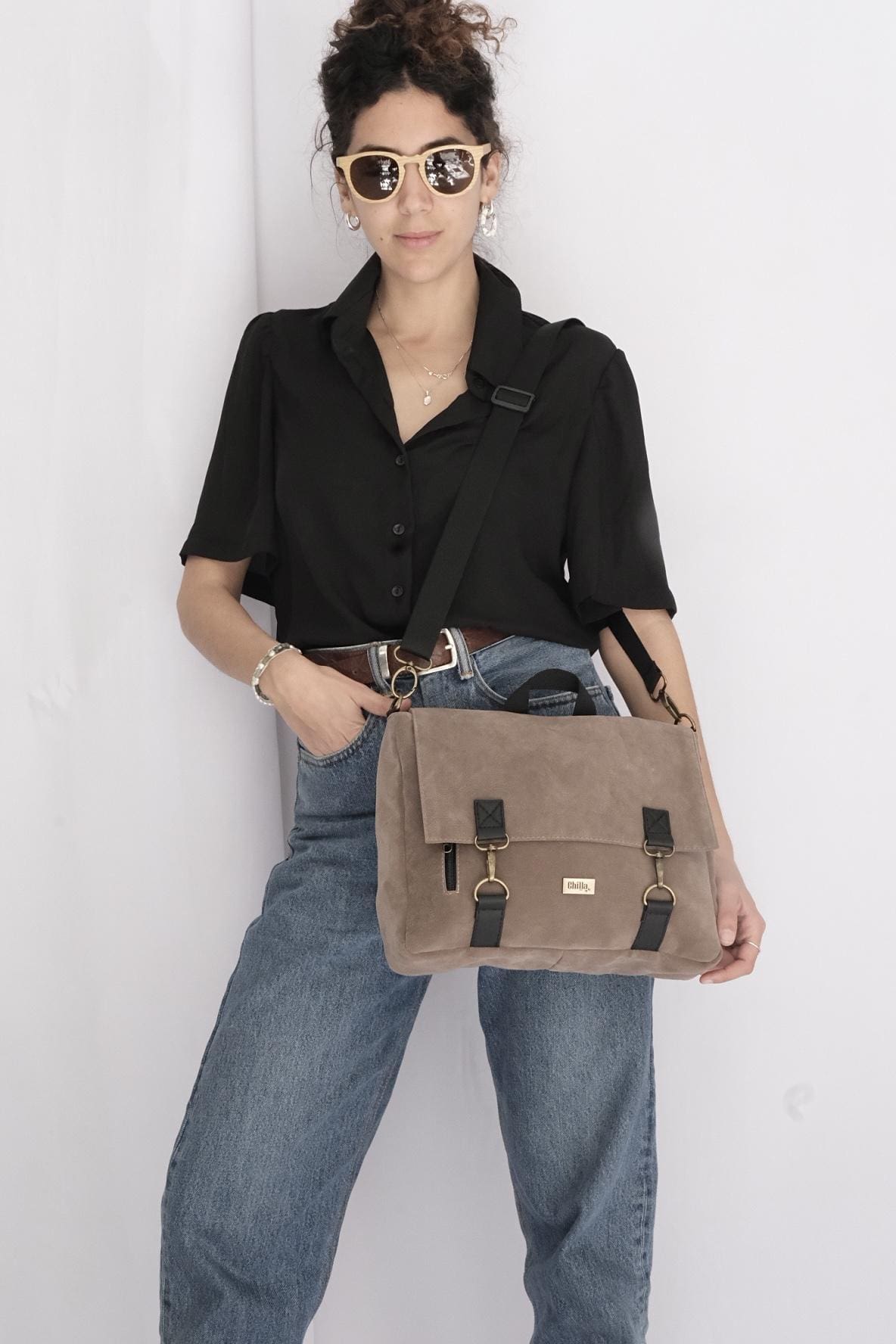 Suede-Like Jaffa Backpack/Side Bag