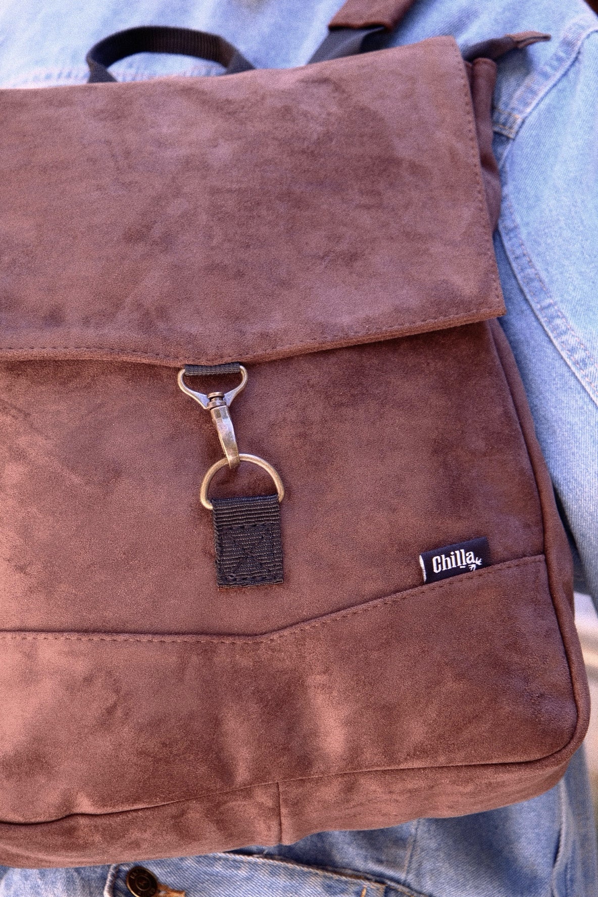 Brown Suede-Like Medium Students Backpack