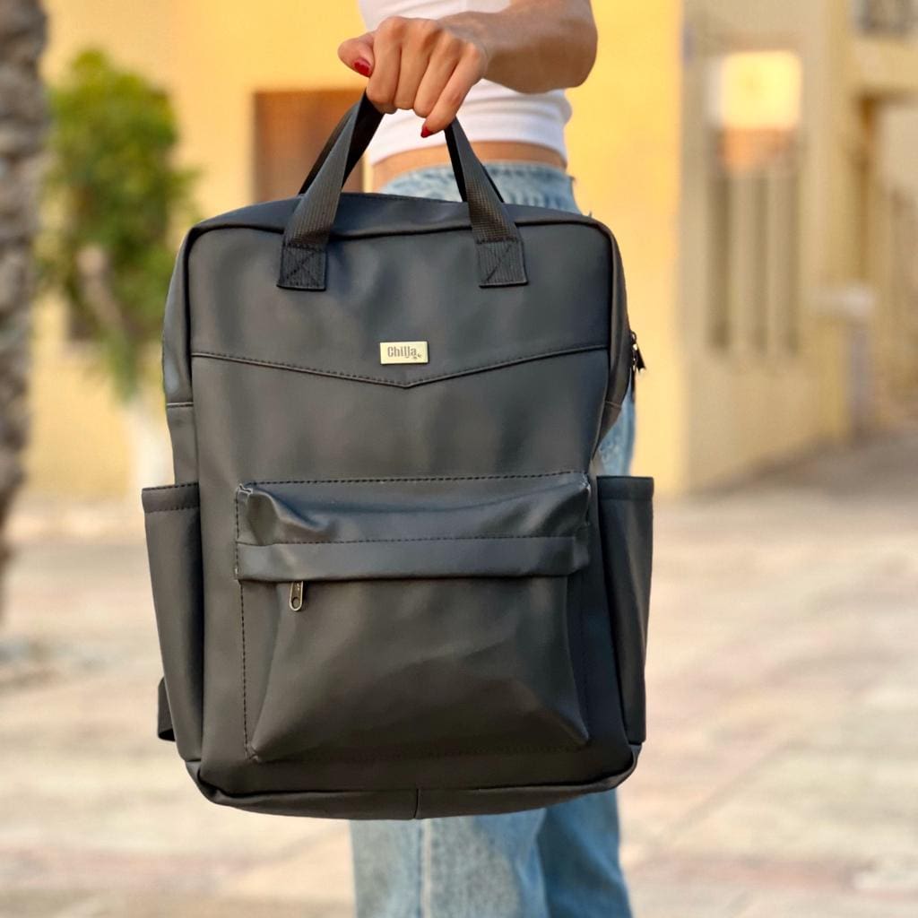 black vegan leather backpack NOAH Black Faux Leather Bag | Women's Backpack | Laptop Backpack up to 16" | 100% Vegan