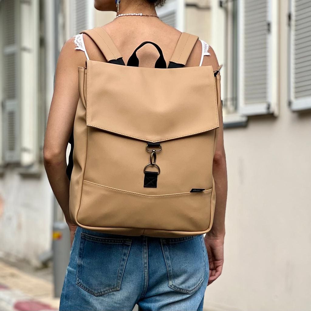 Stunning Leather-Like Sand Large Students Backpack