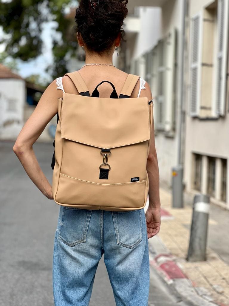 Stunning Leather-Like Sand Large Students Backpack