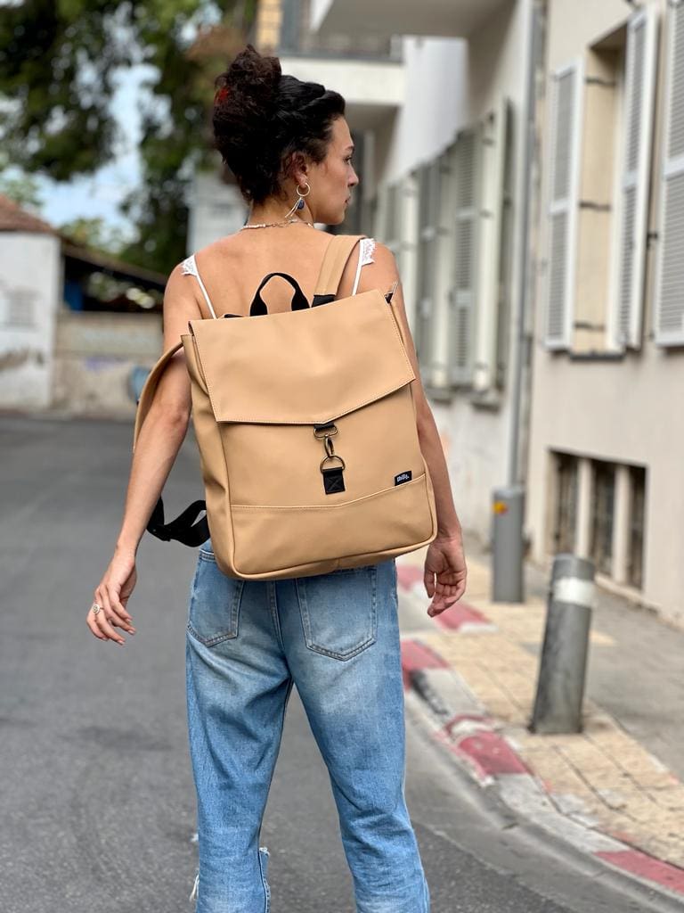 Stunning Leather-Like Sand Large Students Backpack