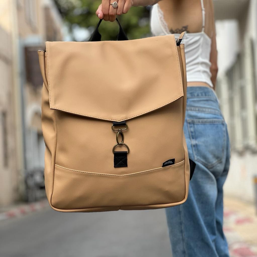 Stunning Leather-Like Sand Large Students Backpack