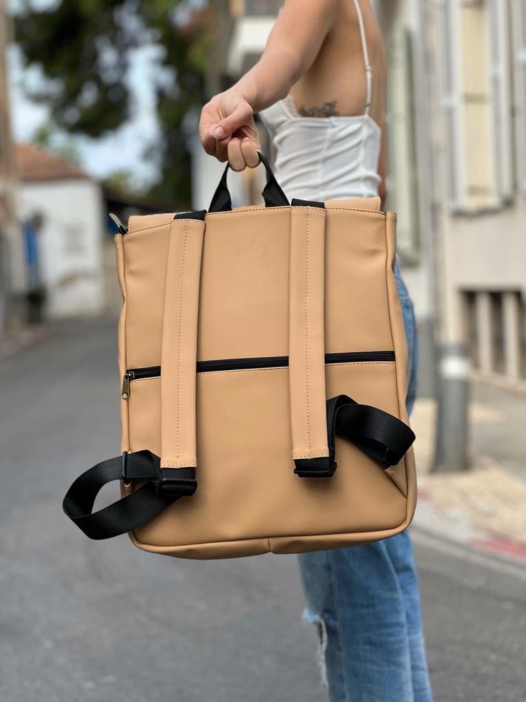 Stunning Leather-Like Sand Large Students Backpack