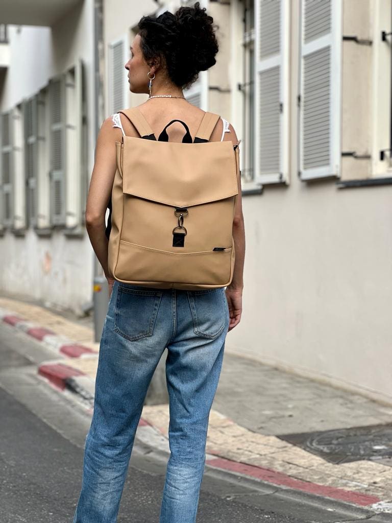 Stunning Leather-Like Sand Large Students Backpack