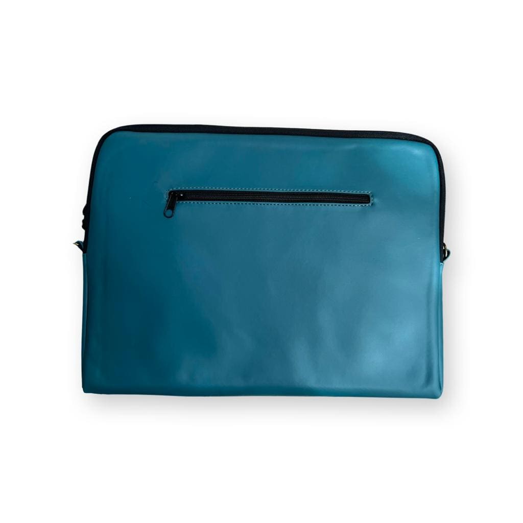 Turquoise laptop case with shoulder strap