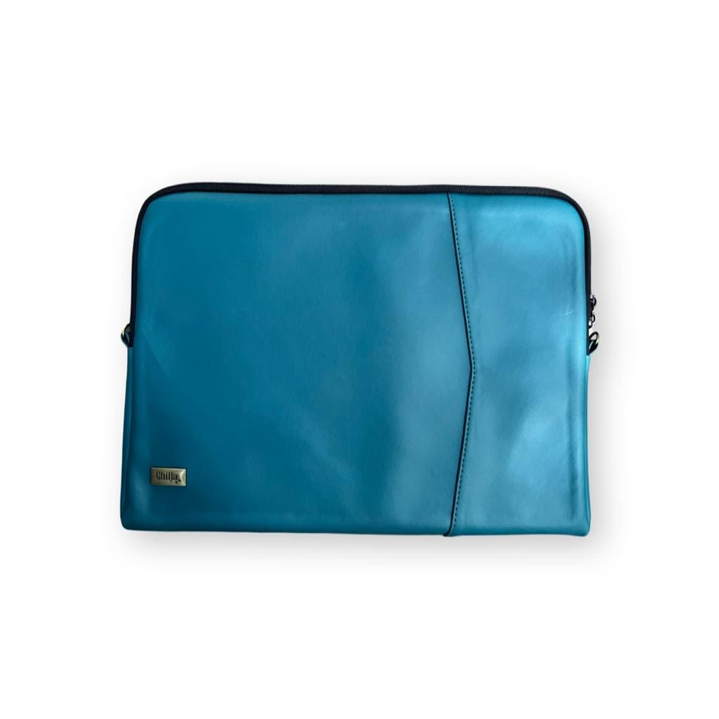 Turquoise laptop case with shoulder strap
