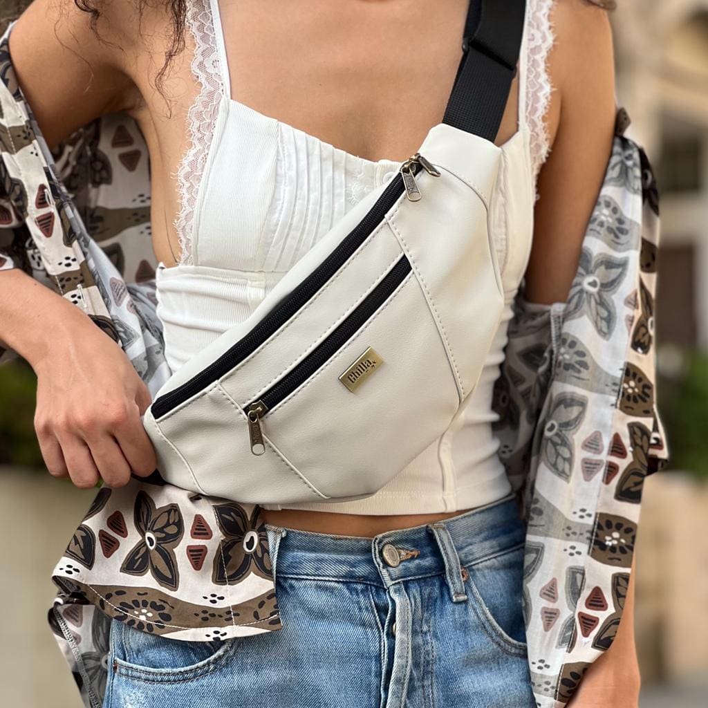 Cream Leather-Like Large Roni Fanny Pack