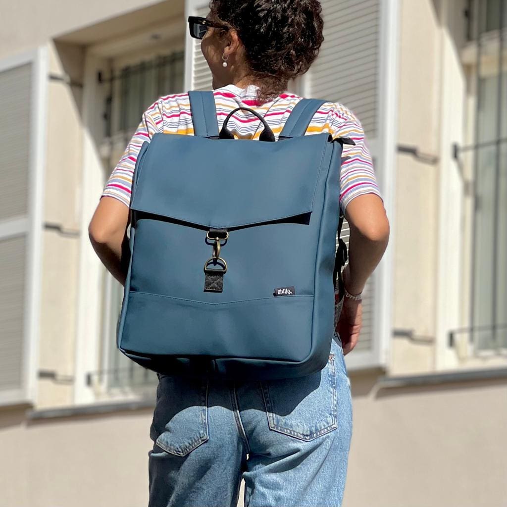 Blue–Turquoise Nubuck-Like Large Students Backpack