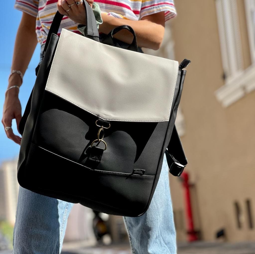 Large black student bag with stone texture