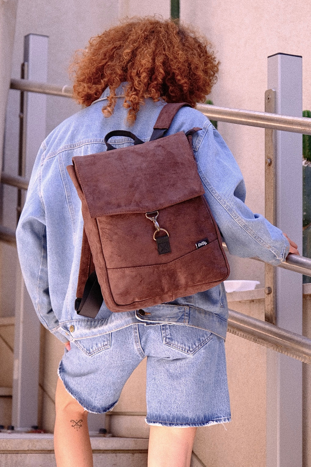 Brown Suede-Like Medium Students Backpack