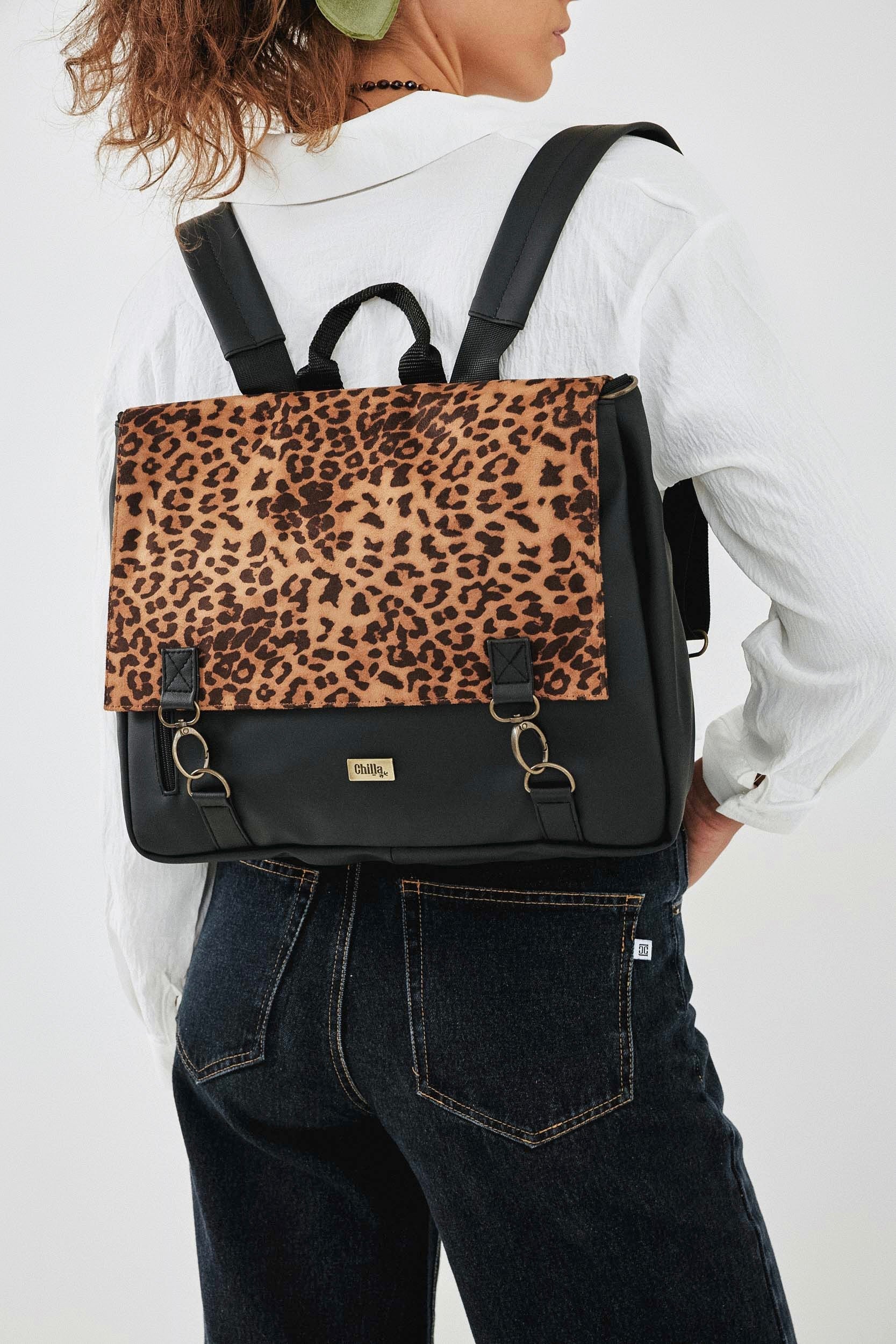 Large New Leopard Suede-Like Jaffa Side/Backpack