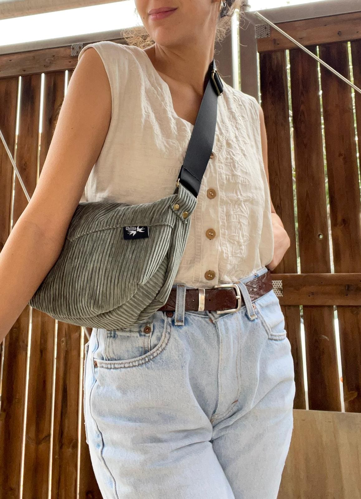 Green-Grey Corduroy Vital Side Bag