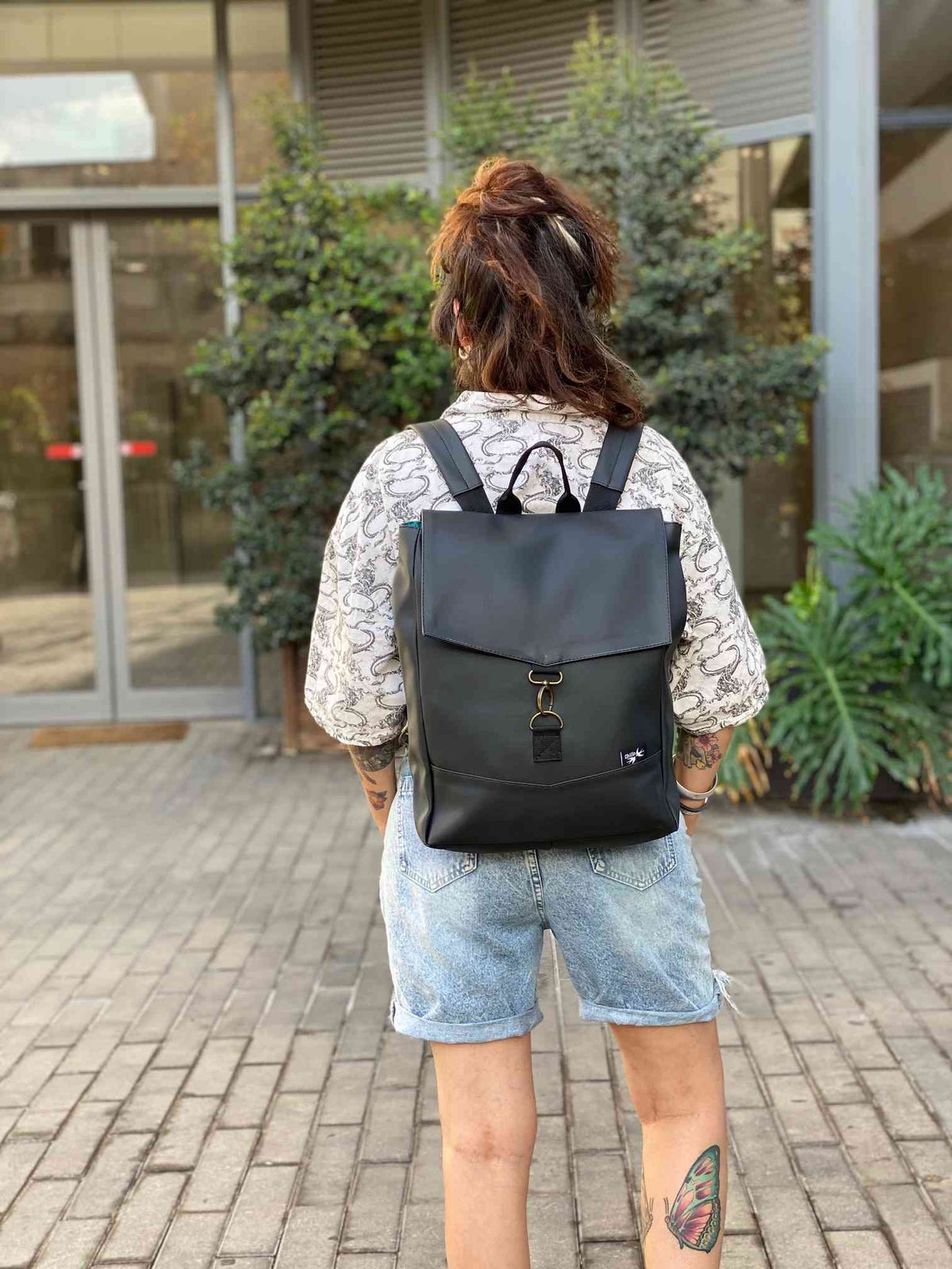 Matte Black Leather-Like Medium Students Backpack