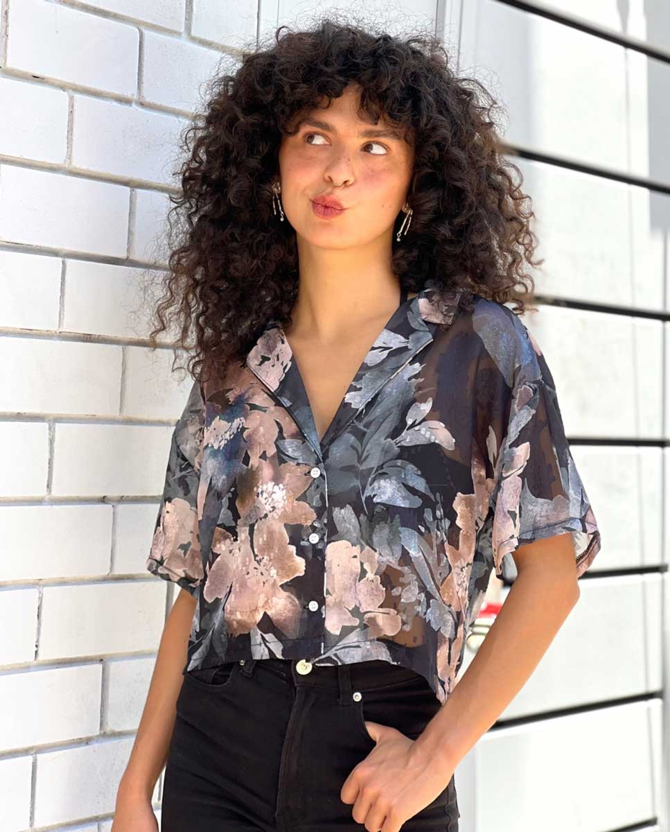 Oversized floral button-down shirt