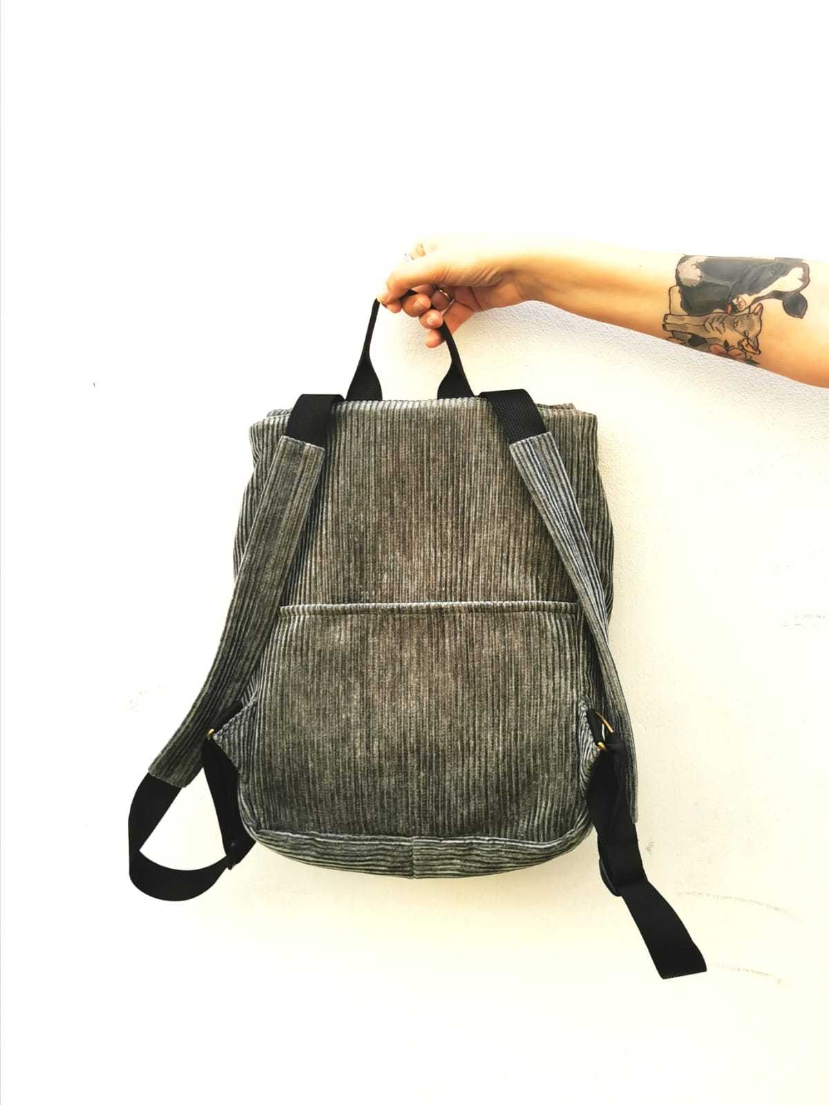 Gray-Green Corduroy Mini Students Backpack