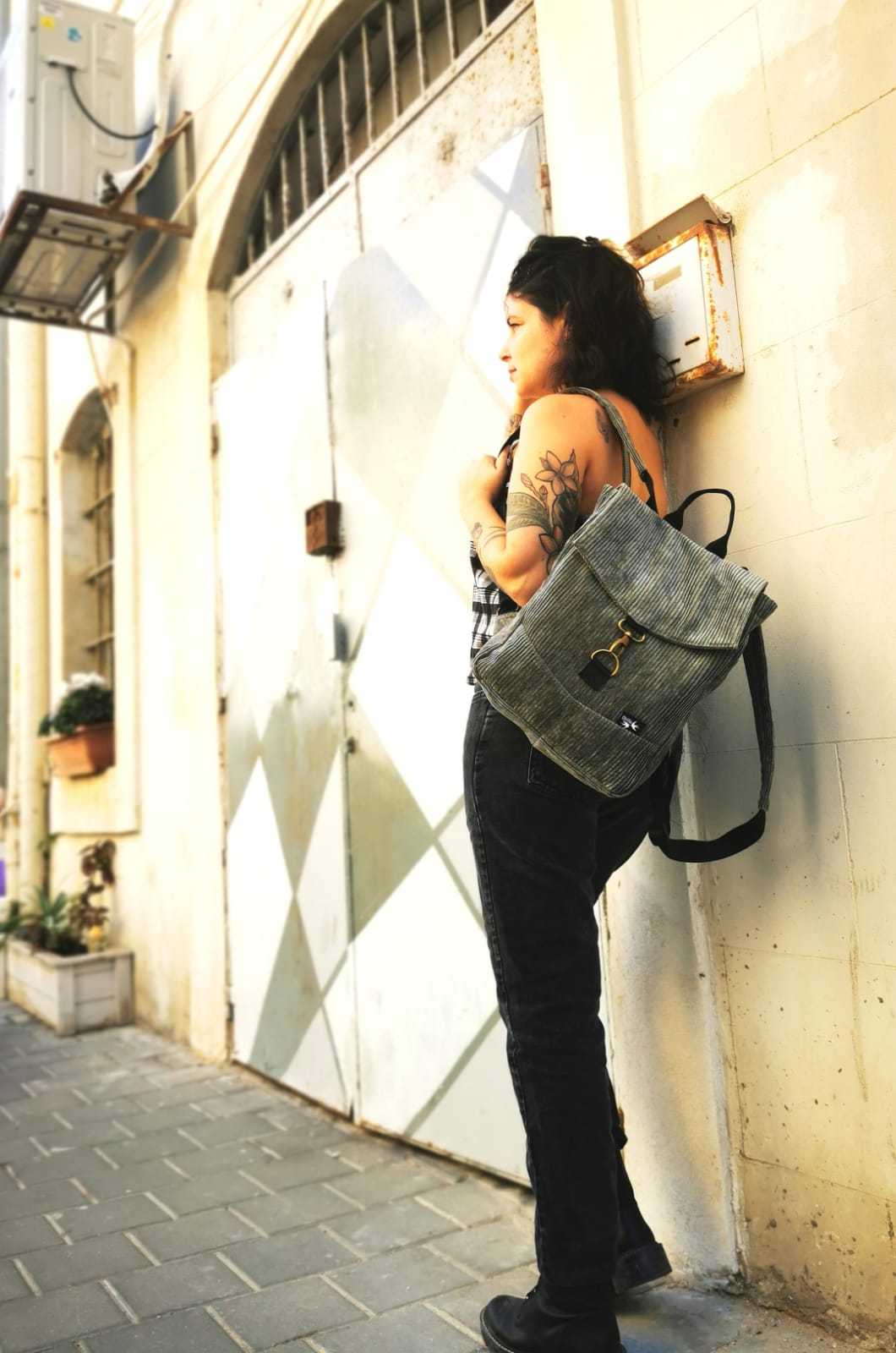 Gray-Green Corduroy Mini Students Backpack