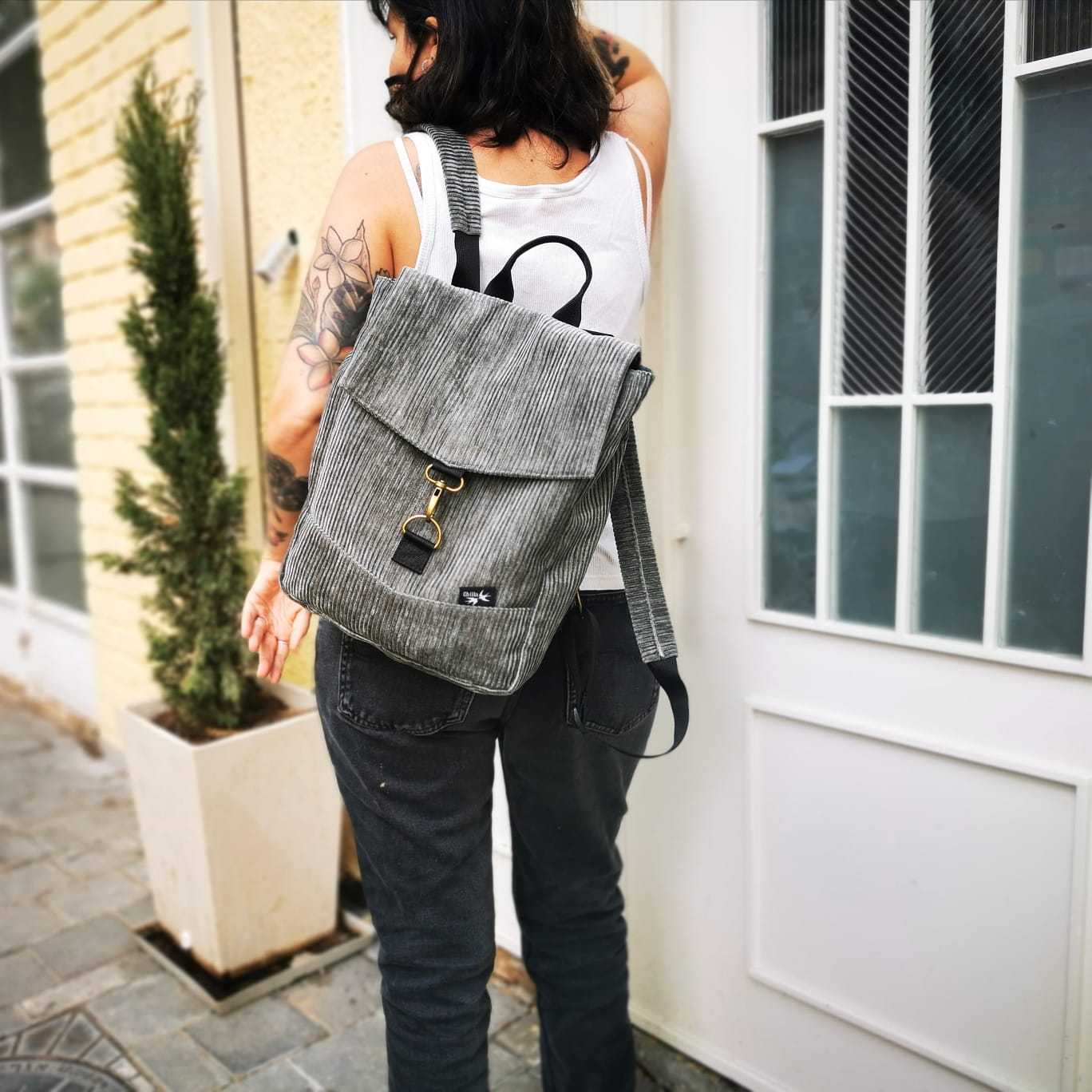 Gray-Green Corduroy Mini Students Backpack