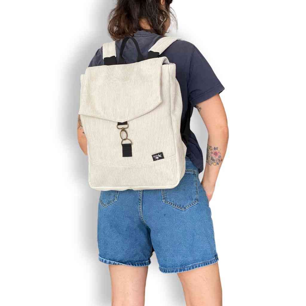 Cream Corduroy Medium Students Backpack