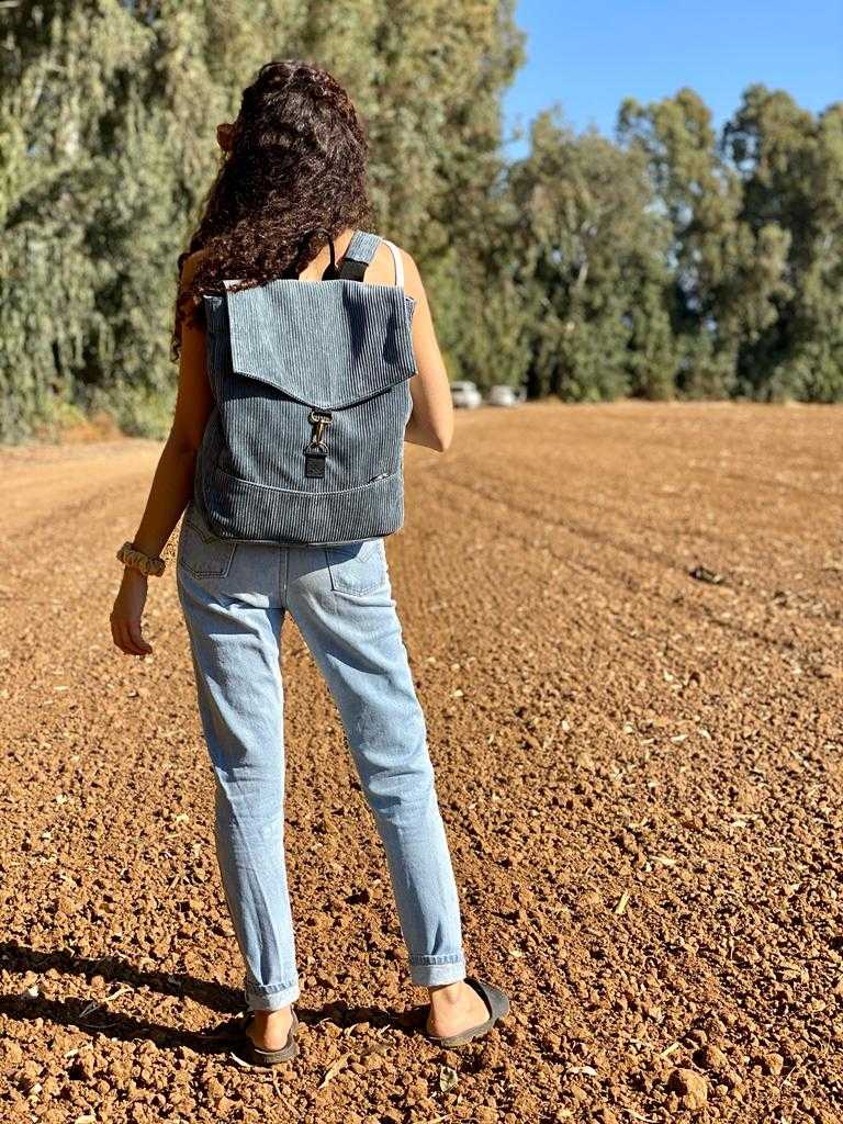 Corduroy Blue-Gray Students Backpack