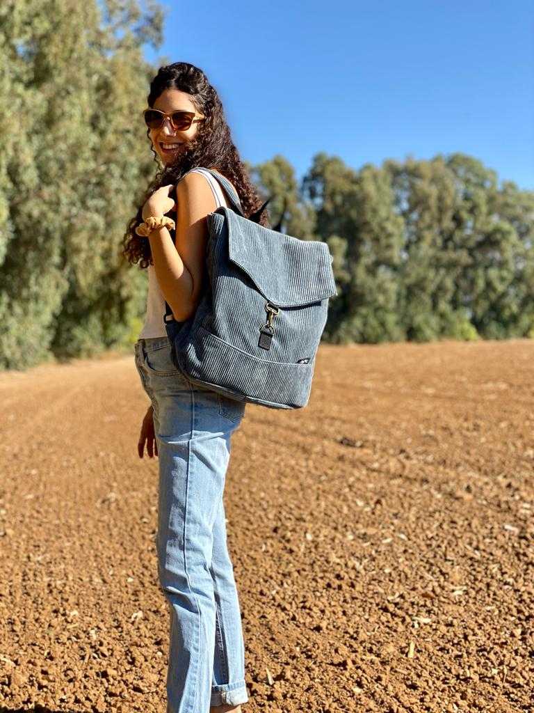 Corduroy Blue-Gray Students Backpack