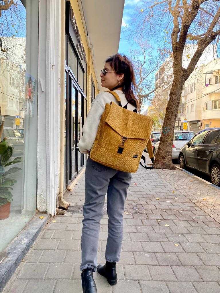 Mustard Corduroy Large Students Backpack