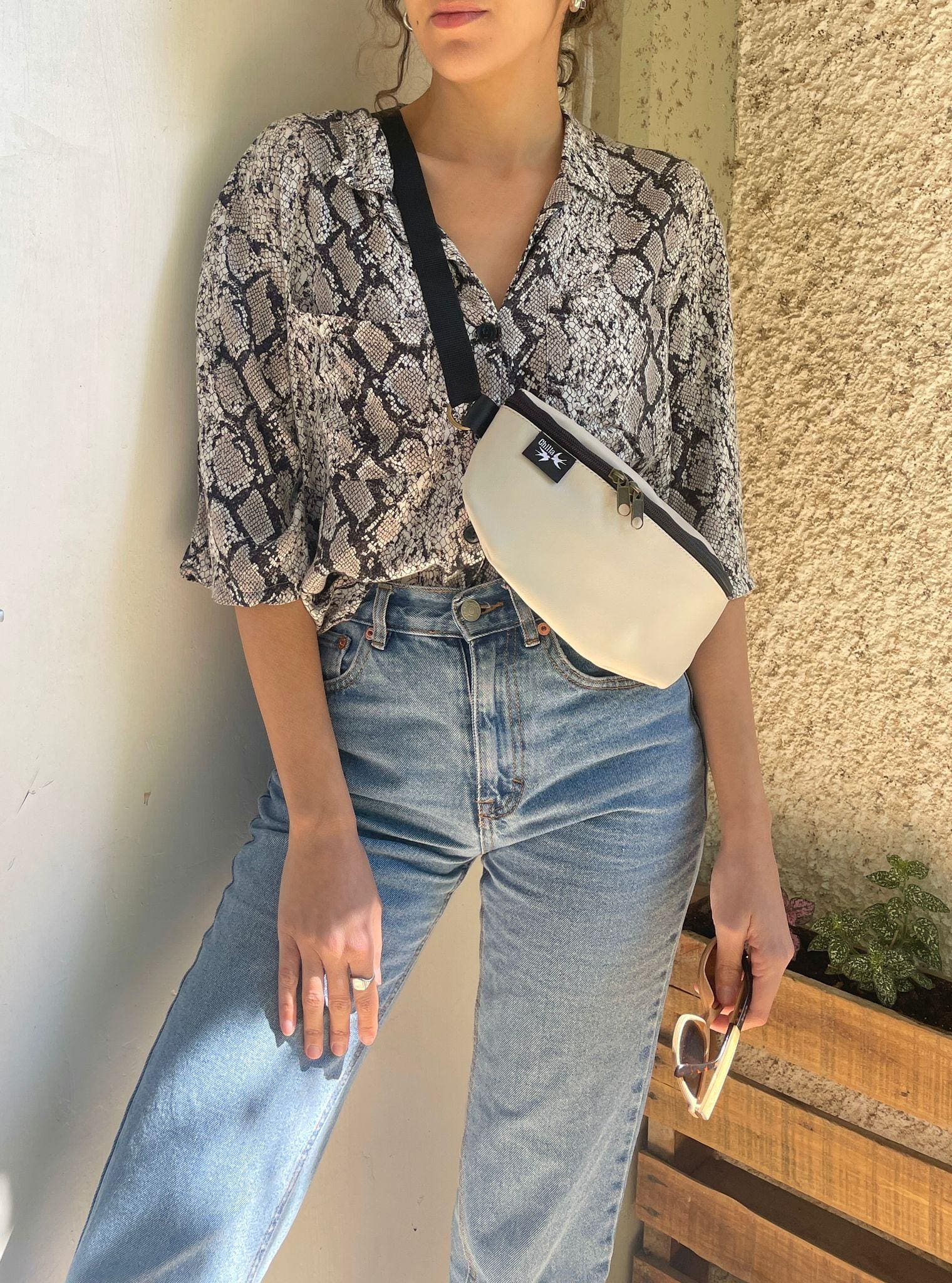 Cream Faux Leather Helga Fanny Pack