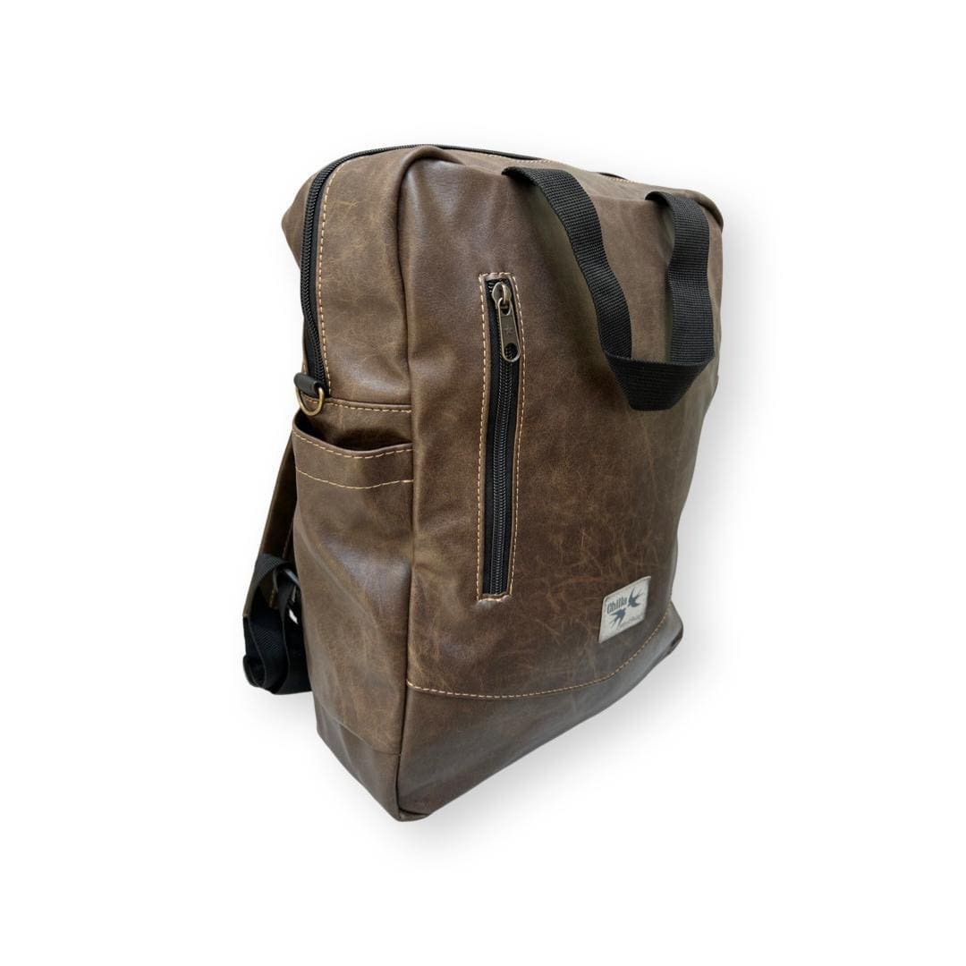 Textured leather-like brown nacho bag