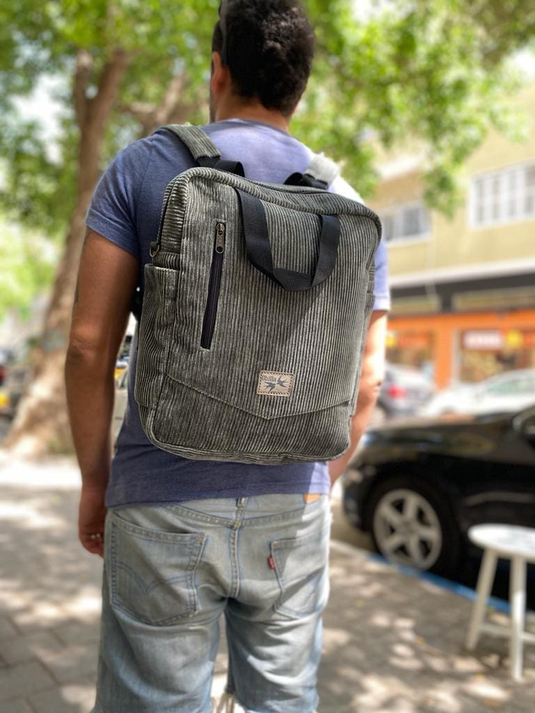 Green nacho bag - gray corduroy
