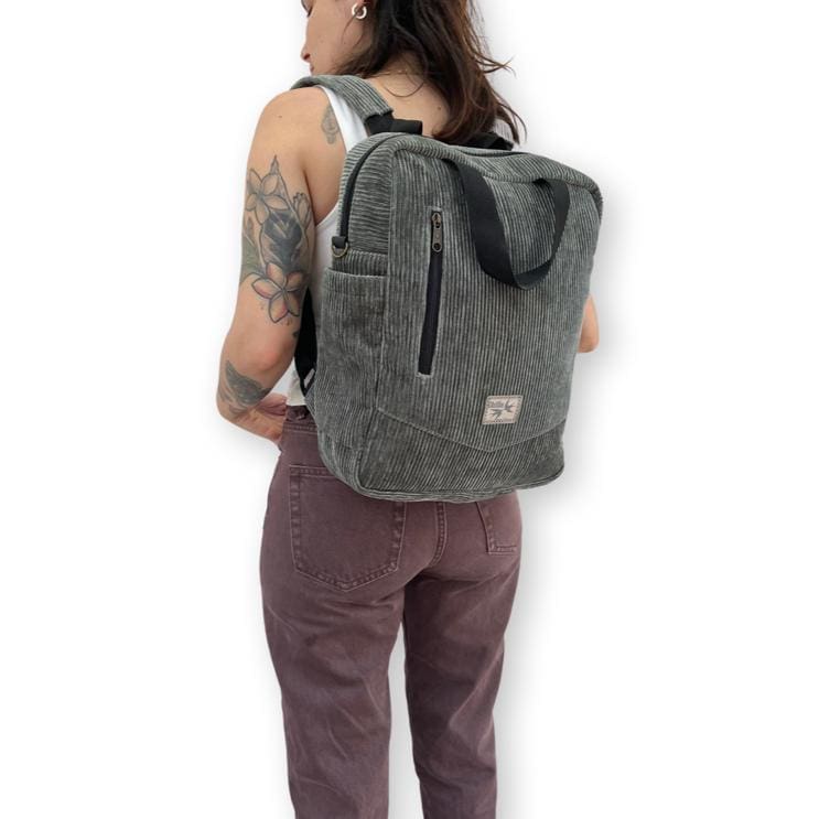 Green nacho bag - gray corduroy