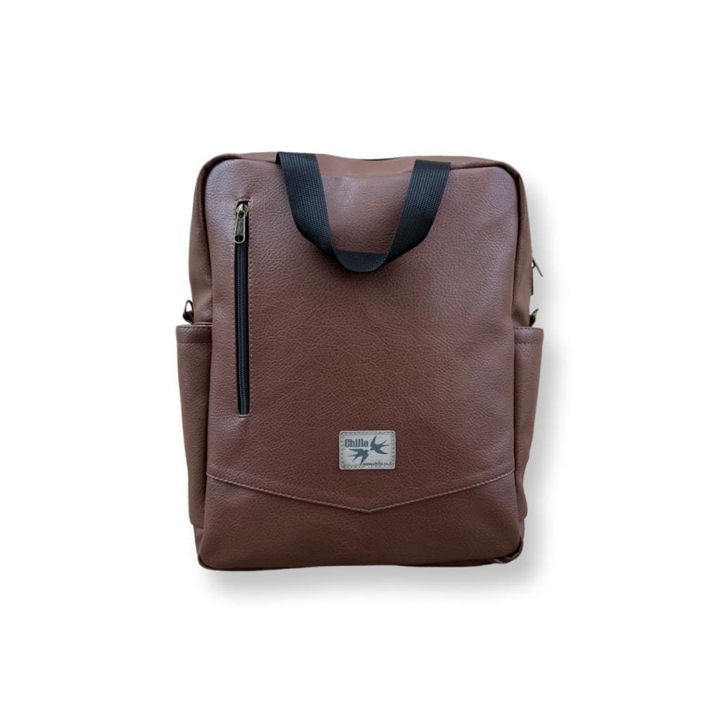 Textured leather-like brown nacho bag