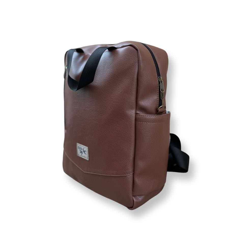 Textured leather-like brown nacho bag